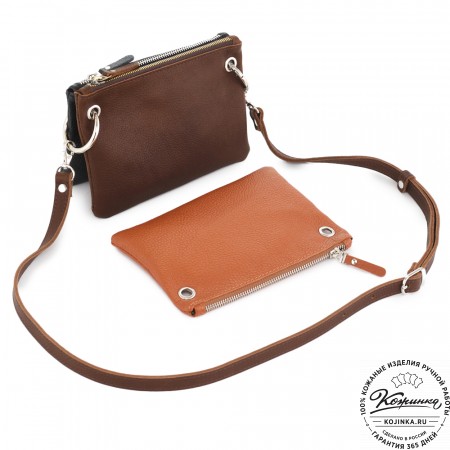 Женская кожаная сумка "Трио" (рыжий/коричневый/черный) 